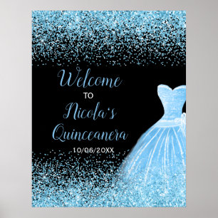 Affiche Robe bleu clair Faux Parties scintillant Quinceane