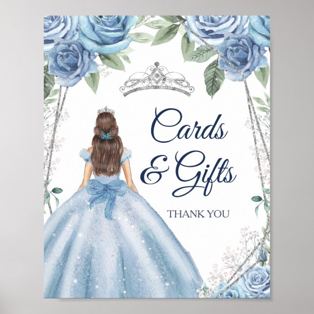Affiche Robe bleu Dusty Quinceañera Cartes et cadeaux (Devant)