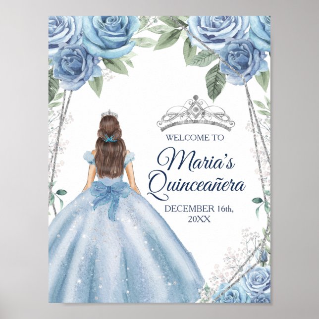 Affiche Robe bleu Dusty Quinceañera Couronne Anniversaire (Devant)