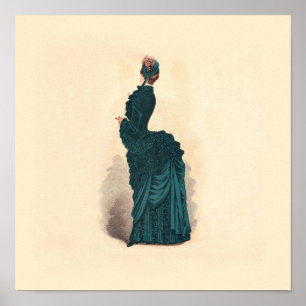 Affiche Robe bleue élégante victorienne mode femme art
