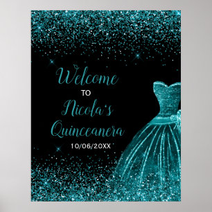 Affiche Robe Bleue turquoise Faux Parties scintillant Quin