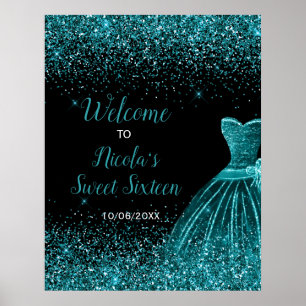 Affiche Robe bleue turquoise Faux Parties scintillant Swee
