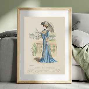 Affiche Robe Bleue Victorienne 1900 Paris Mode Vintage Ad