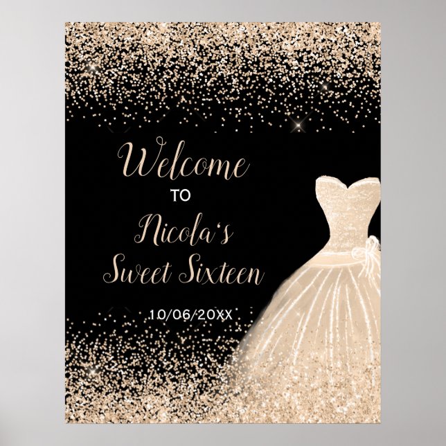 Affiche Robe Champagne Faux Parties scintillant Sweet 16 B (Devant)