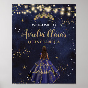 Affiche Robe chic nuit étoilée bleu marine or Quinceañera