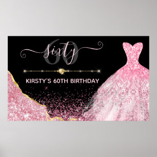 Affiche Robe d'aquarelle rose et bordure de glam Anniversa