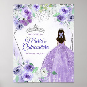 Affiche Robe d'argent et de violet Quinceañera Couronne An