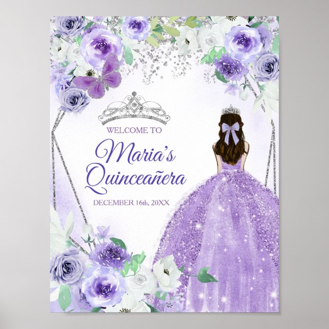 Affiche Robe d'argent et de violet Quinceañera Couronne An (Devant)