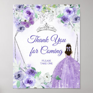 Affiche Robe d'argent et de violet Quinceañera Merci