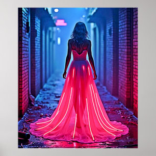Affiche Robe de lumière rose cyberpunk dans une allée myst