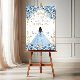 Affiche Robe de Luxe Bébé Bleu Or Conte de Fées Bienvenue