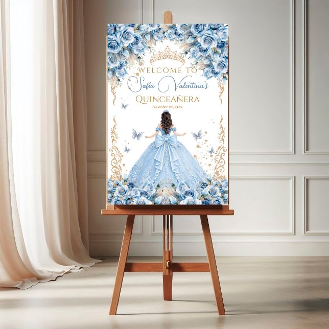 Affiche Robe de Luxe Bébé Bleu Or Conte de Fées Bienvenue (Créateur téléchargé)