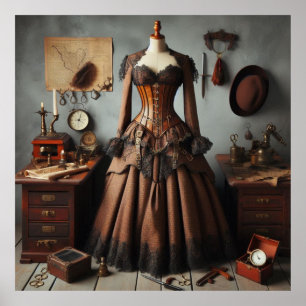 Affiche Robe détective vintage Victorian Steampunk Lady