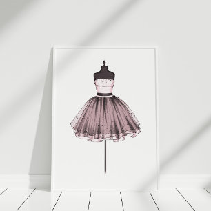 Affiche Robe d'illustration rose sur mannequin