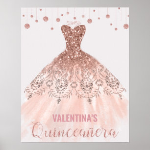 Affiche Robe d'or rose Quinceañera 15e anniversaire Bienve