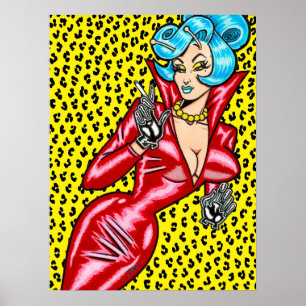 Affiche Robe en vinyle rouge Vana DeVinyl™/Léopard jaune