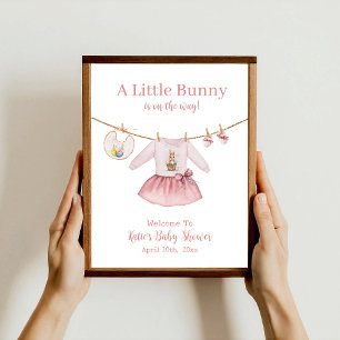 Affiche Robe Rose Bunny de Pâques Baby shower Bienvenue