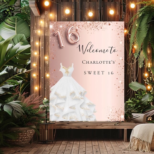 Affiche Robe rose gold Sweet 16 accueil blanc (Créateur téléchargé)