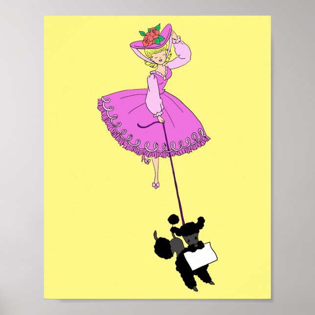 Affiche Robe rose mignonne Poodle noir dessin original (Devant)