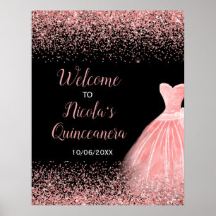 Affiche Robe rose rose Faux Parties scintillant Quinceaner