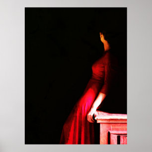 Affiche Robe Rouge Élégante  Femme Mystérieuse dans les Om