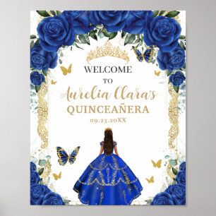 Affiche Robe Royal Blue Floral Quinceañera Vintage Gold