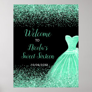 Affiche Robe Vert clair Faux Parties scintillant Sweet 16 