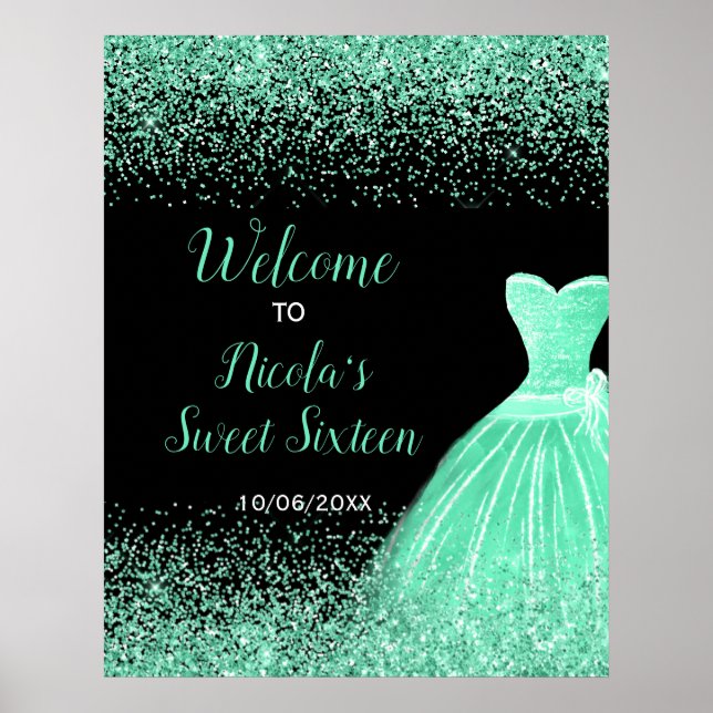 Affiche Robe Vert clair Faux Parties scintillant Sweet 16  (Devant)