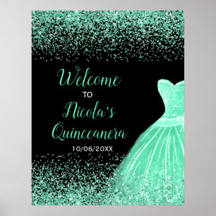 Affiche Robe verte Mint Faux Parties scintillant Quinceane