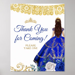 Affiche Robes bleues royales Fleurs Quinceañera Merci 