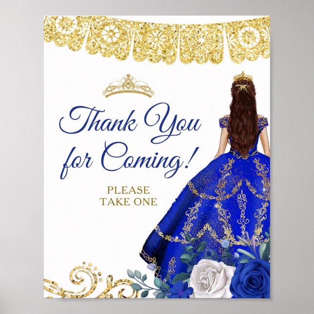 Affiche Robes bleues royales Fleurs Quinceañera Merci  (Devant)