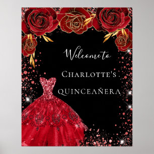 Affiche Robes florales rouges et noires de Quinceanera de