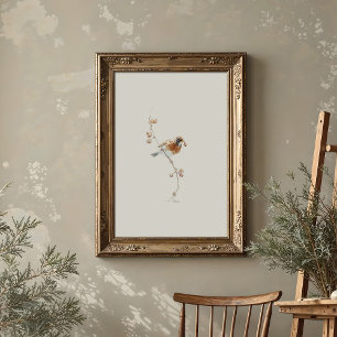 Affiche Robin américain classique aquarelle avec baies