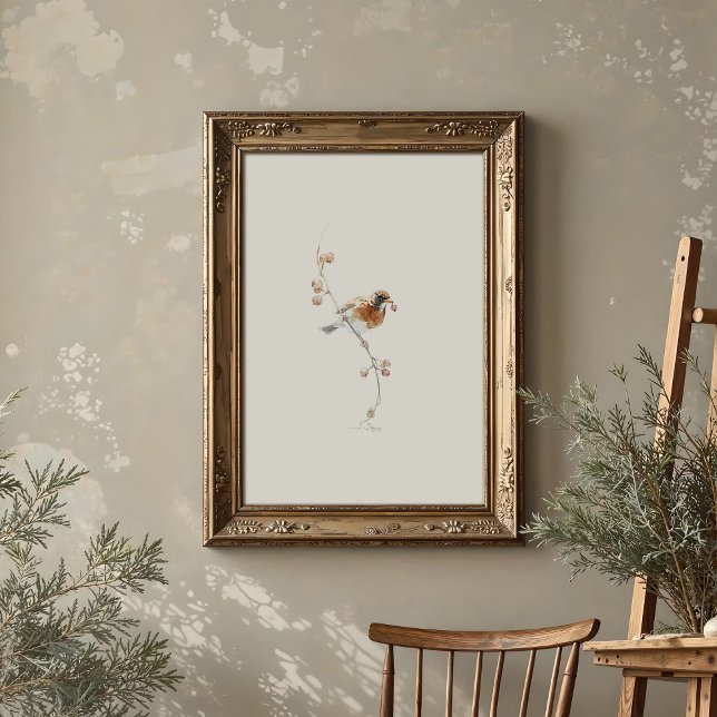 Affiche Robin américain classique aquarelle avec baies (Créateur téléchargé)