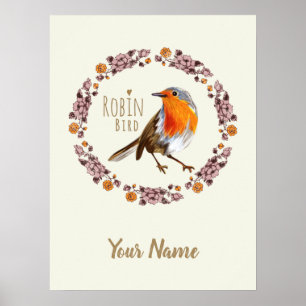 Affiche Robin Botanical Fleurs vintages pour amoureux des