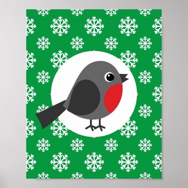 Affiche Robin de dessin mignon avec les flocons de neige (Devant)