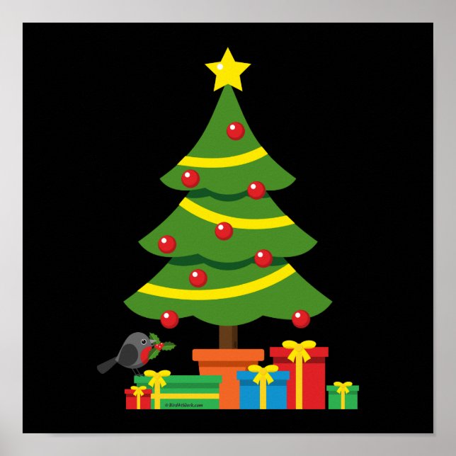 Affiche Robin Et Coloré Présents Sous Arbre De Noël (Devant)