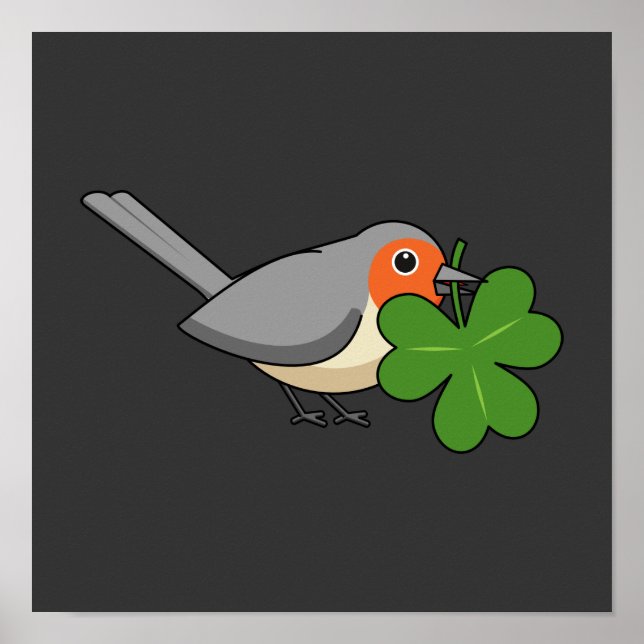 Affiche Robin mignon avec Shamrock en caricature (Devant)