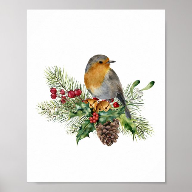 Affiche Robin, pin, sucres de canne, poinsettia Noël (Devant)