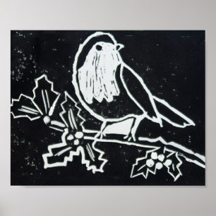 Affiche Robin rouge de Noël avec Holly en noir et blanc