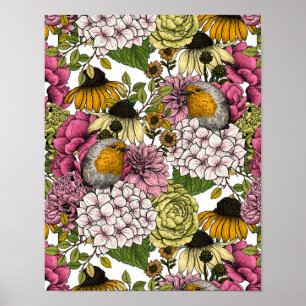 Affiche Robins dans le jardin