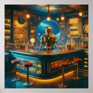 Affiche Robot Barman dans le bar interstellaire démodé de