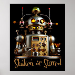 Affiche Robot Barman Futuriste "Secoué ou Remué"