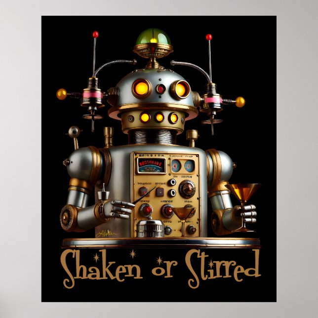 Affiche Robot Barman Futuriste "Secoué ou Remué" (Devant)