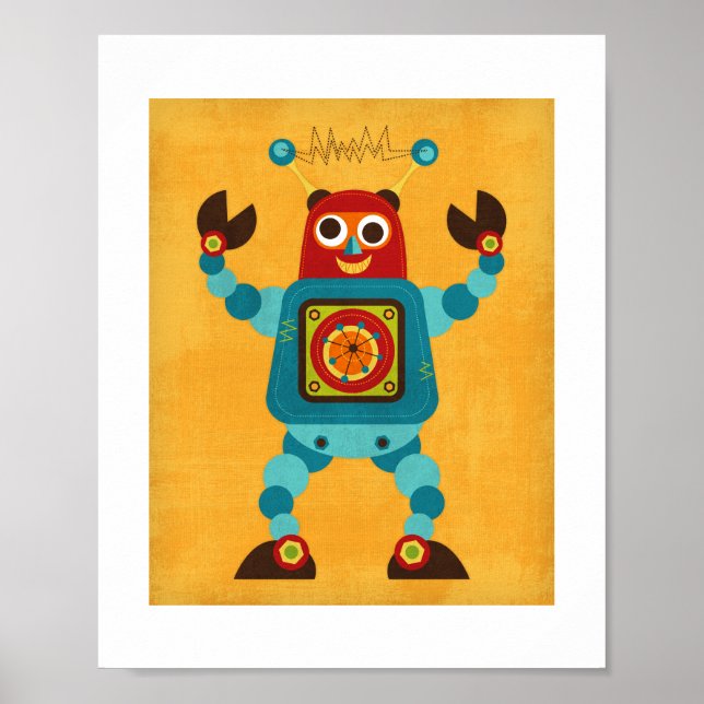 Affiche Robot colorée Retro Imprimer (Devant)