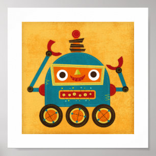 Affiche Robot colorée Retro Imprimer