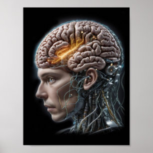 Affiche Robot Cyborg Cerveau Intelligence artificielle