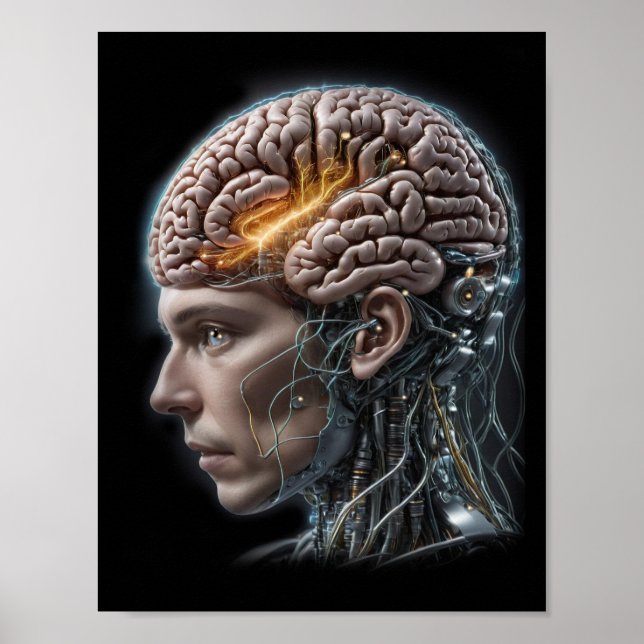 Affiche Robot Cyborg Cerveau Intelligence artificielle (Devant)