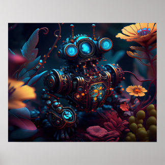 Affiche Robot de fleurs futuristes