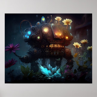 Affiche Robot de fleurs futuristes surréalistes